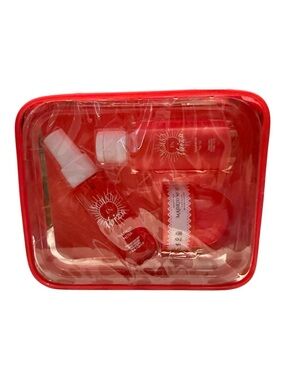 Red Clear Travel Cosmetic Pouch with Travel Size mist, wash and body butter